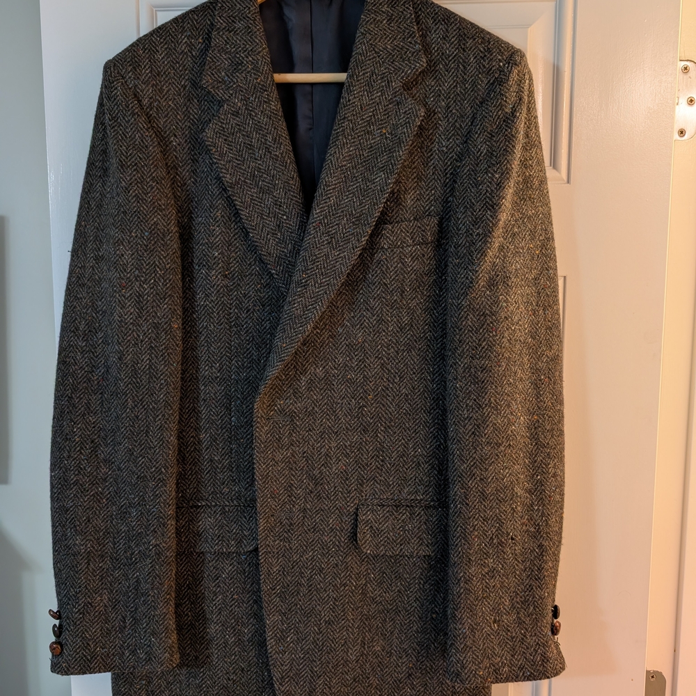 Vintage Elegant Gray Herringbone Blazer for Men